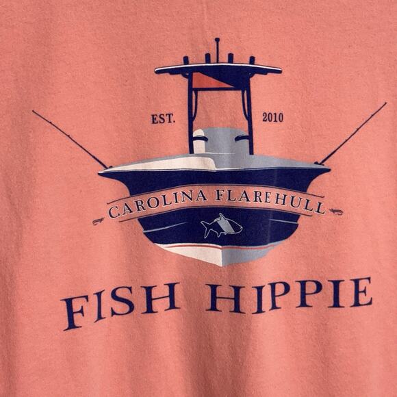Fish Hippie Men’s Medium Pink Coral Shirt Boat Carolina Flarehull Lake - Picture 1 of 6